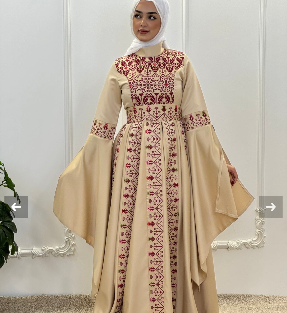 dishdasha dress Raeda Thobe - Beige & Burgundy Extra Long Sleeve Modern Palestinian Baker/Pastery chef Absorbent dressings – Wound Elegant black embroidered thobe Pant Size:52
