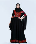 The Sara Thobe - Black with Red Tatreez With Extra Long Sleeve Modern Dress Thobe