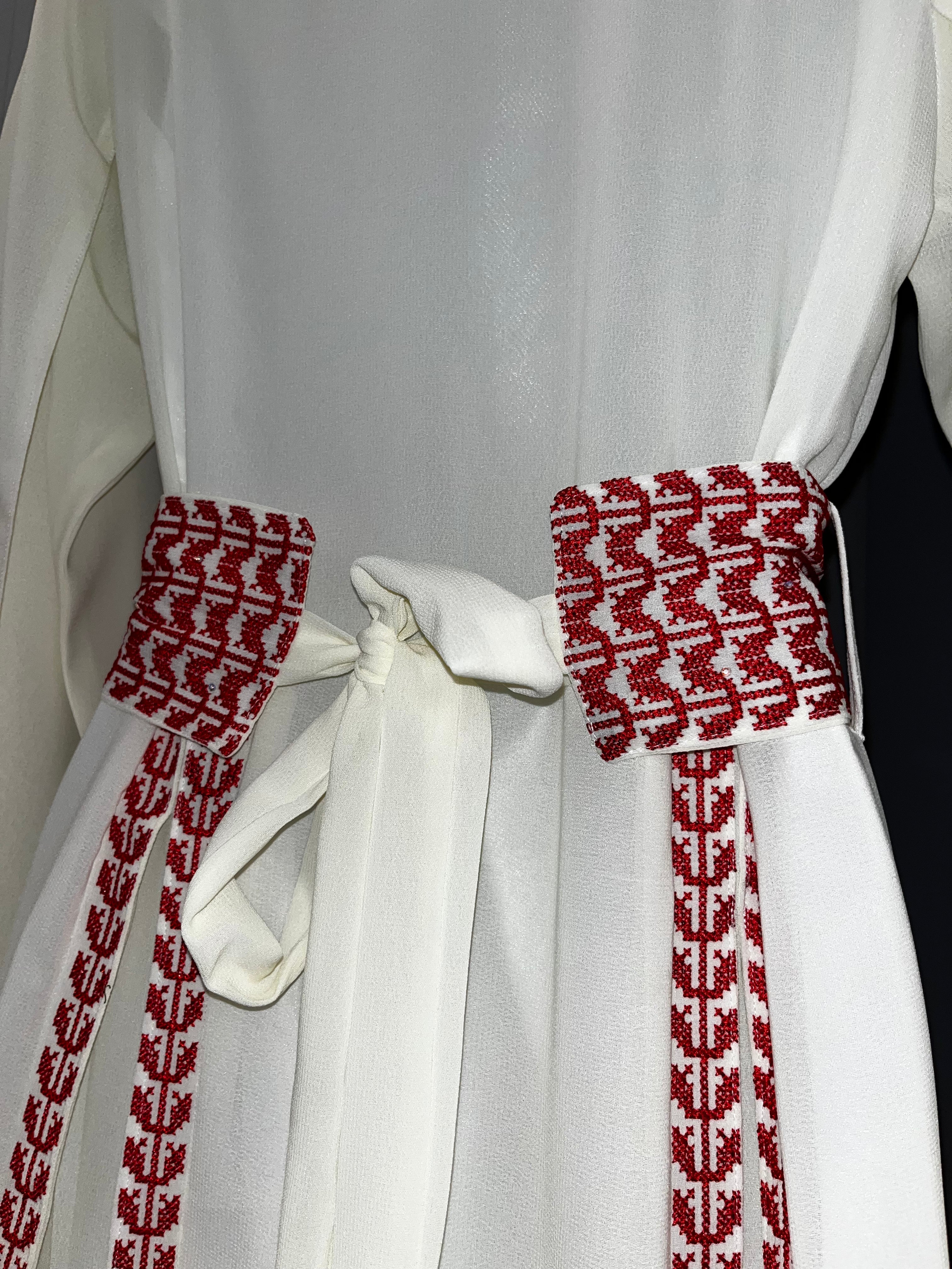 Bridal Cape Sleeve Modern Embroidered Thobe (Off-White)