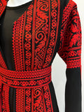 Al Tulkarem Thobe - Black & Red Extra Long Sleeve Full Embroidered Palestinian Thobe (3 pieces)