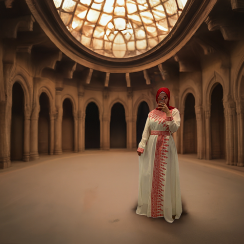 Al Jerusalem Thobe - White & Red Tatreez One Shoulder Embroidery Palestinian Thobe - ( No Veil )