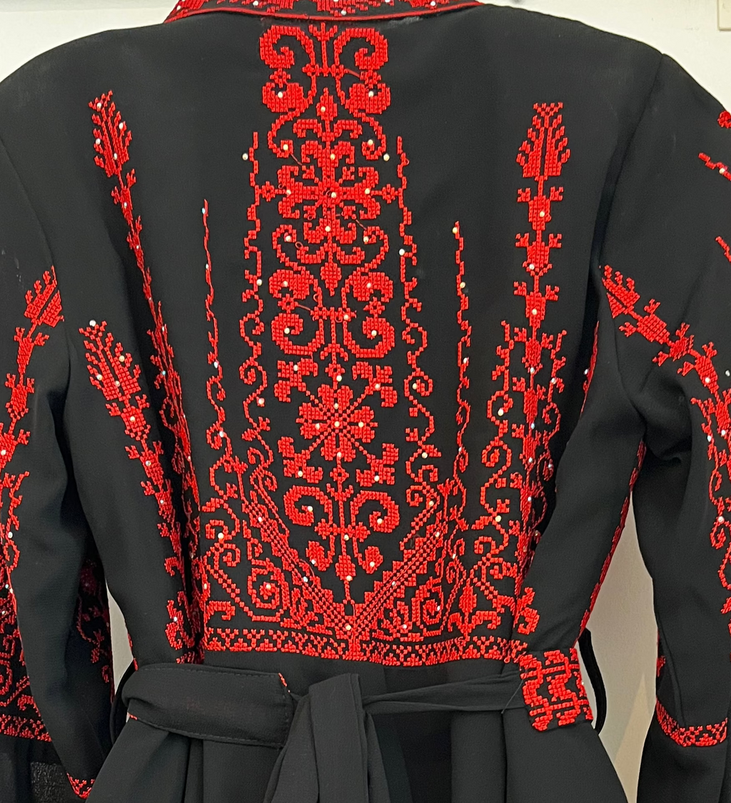 The Gaza Thobe - Red & Black Extra Long Sleeves Full Top Embroidery & Zipper Thobe (3 pieces)
