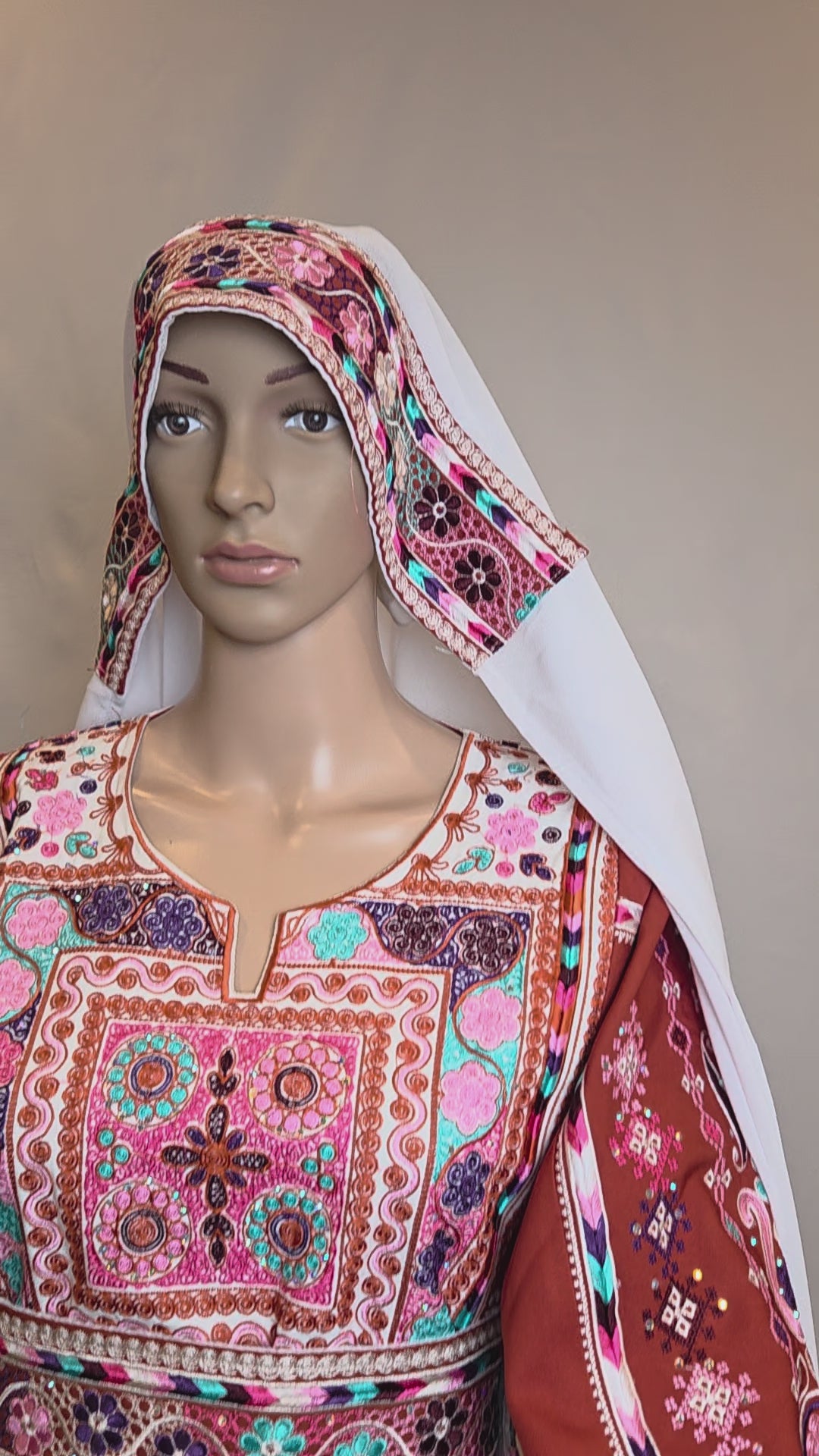 The Lujian Thobe - Luxurious | Orange With Pink & White | Palestinian Tatreez Thobe/Dress