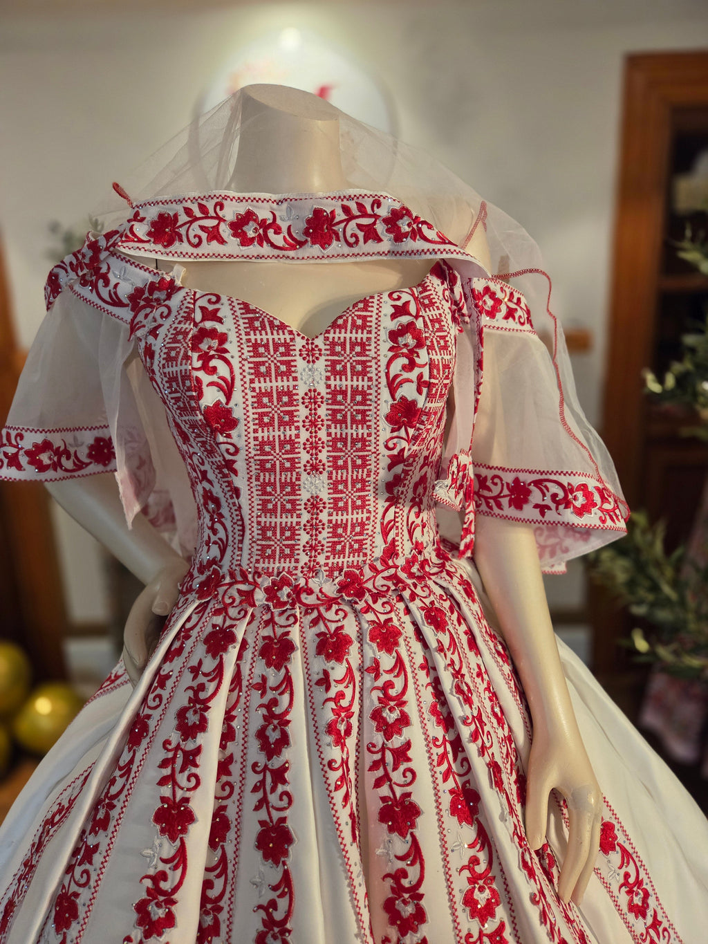 'The Haya Bridal Henna Red & White Wedding Thobe/Gown ( 4 Pieces)