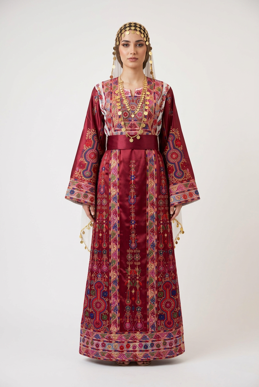 The Farah Thobe - Majestic | Burgundy | Palestinian Tatreez Thobe/Dress