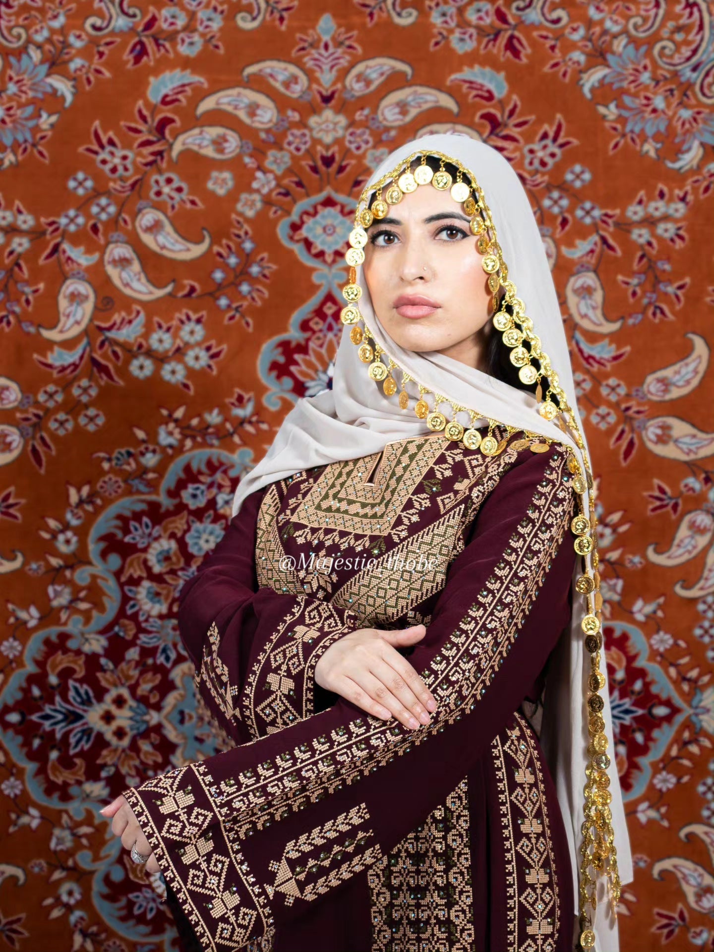 The Ruby Thobe - Palestinian Embroidered Black & Turquoise Thobe | Traditional Tatreez Dress