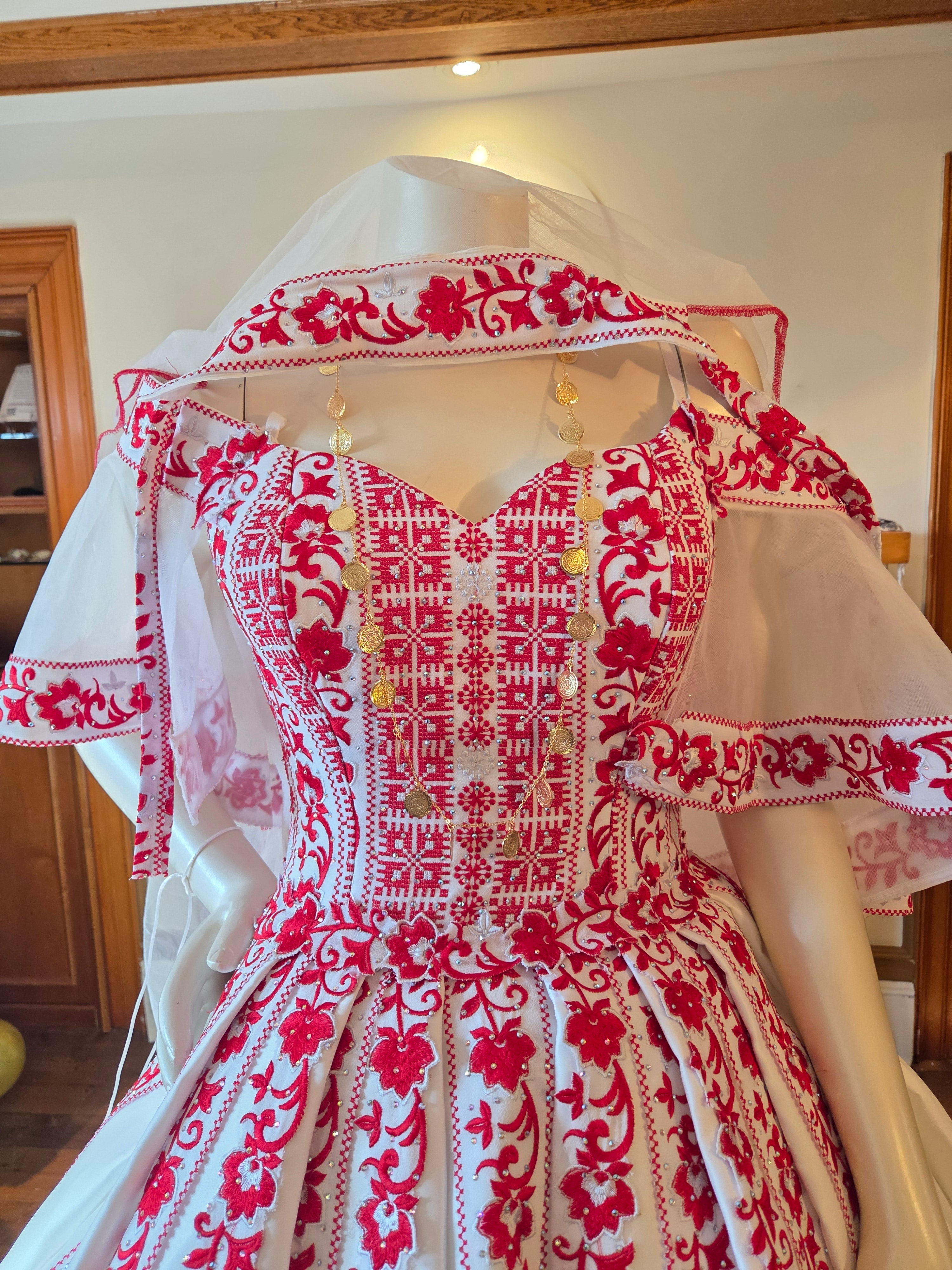 'The Haya Bridal Henna Red & White Wedding Thobe/Gown ( 4 Pieces)