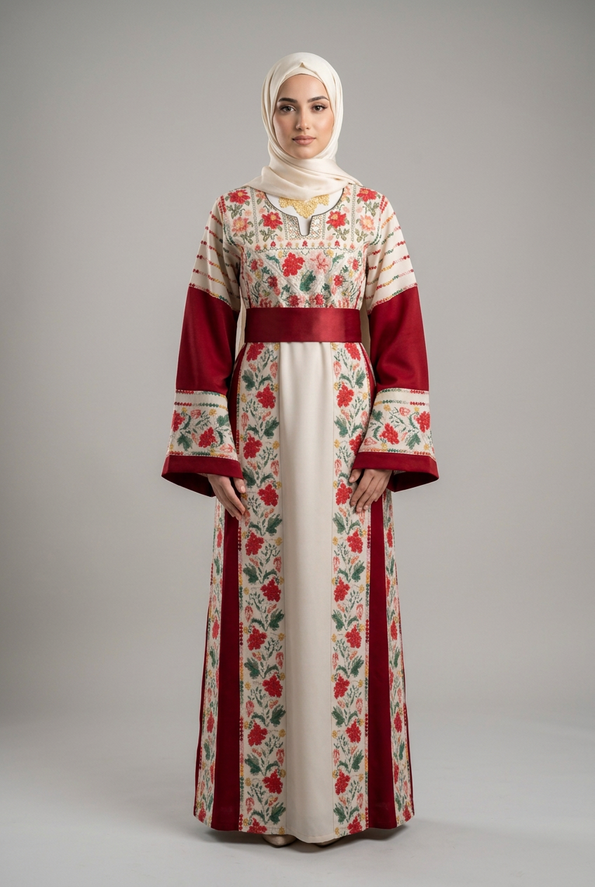 The Lelia Thobe - Luxurious | Red & Beige | Palestinian Tatreez Thobe/Dress