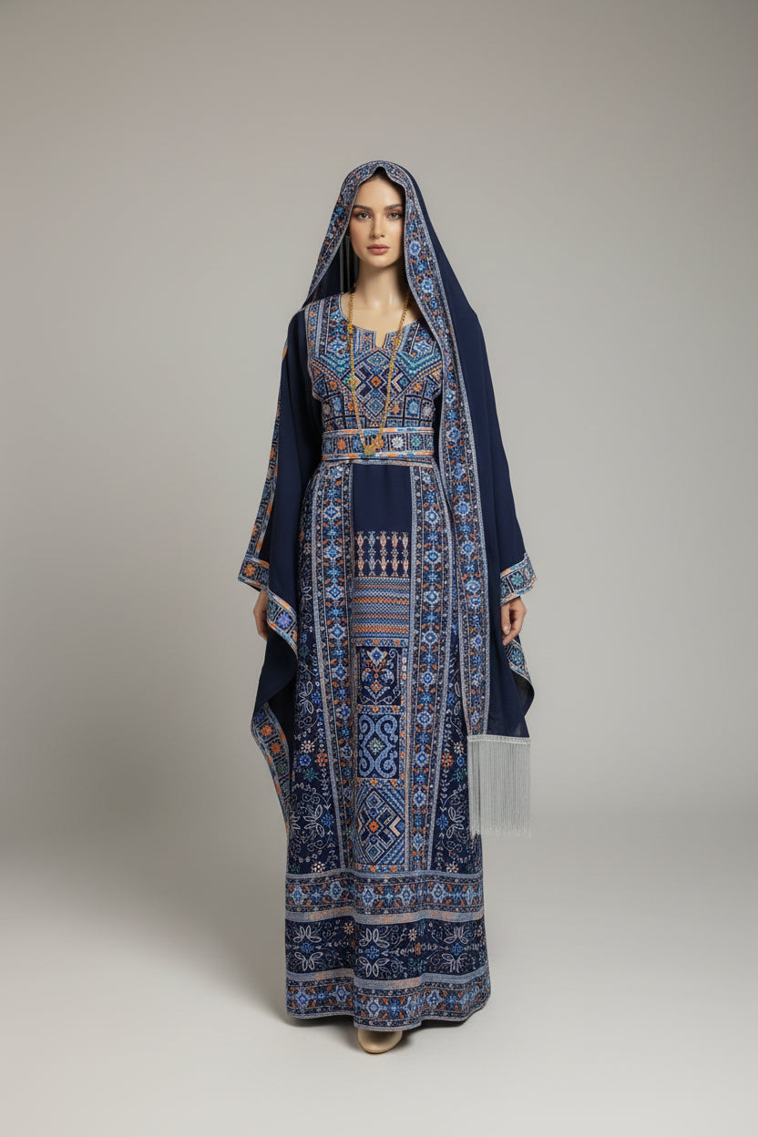 The Carmen Thobe - Classic | Navy & Blue | Palestinian Tatreez Thobe/Dress