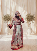 The Flora Thobe - Bridal Floral Traditional Full Tatreez back and front Thobe With Head Veil