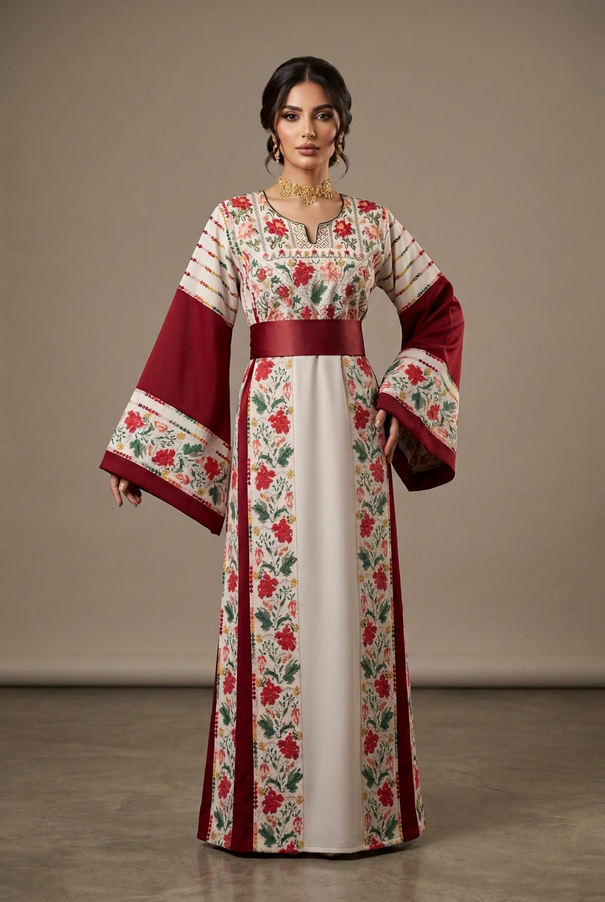 The Lelia Thobe - Luxurious | Red & Beige | Palestinian Tatreez Thobe/Dress
