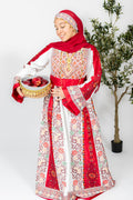 The Nisma Thobe - Bridal White and Red Traditional Full tatreez Back and Front Thobe With Matching Head Veil