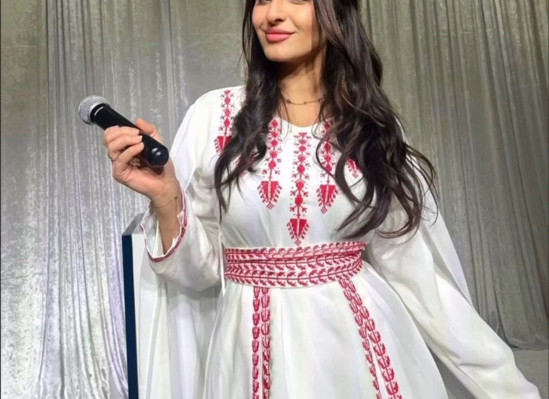 Bridal Cape Sleeve Modern Embroidered Thobe (Off-White)