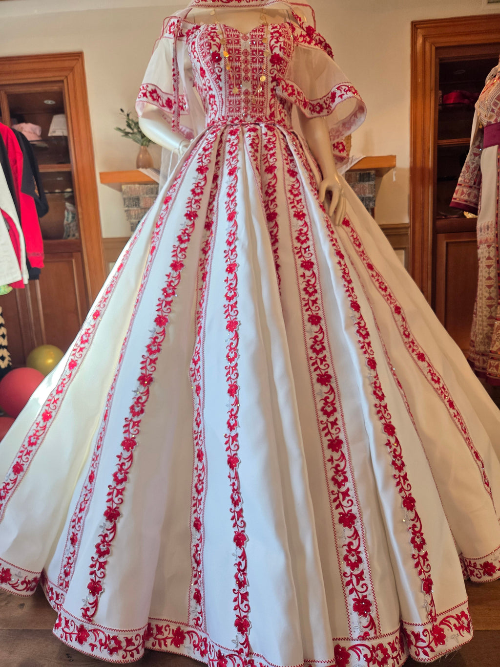 'The Haya Bridal Henna Red & White Wedding Thobe/Gown ( 4 Pieces)