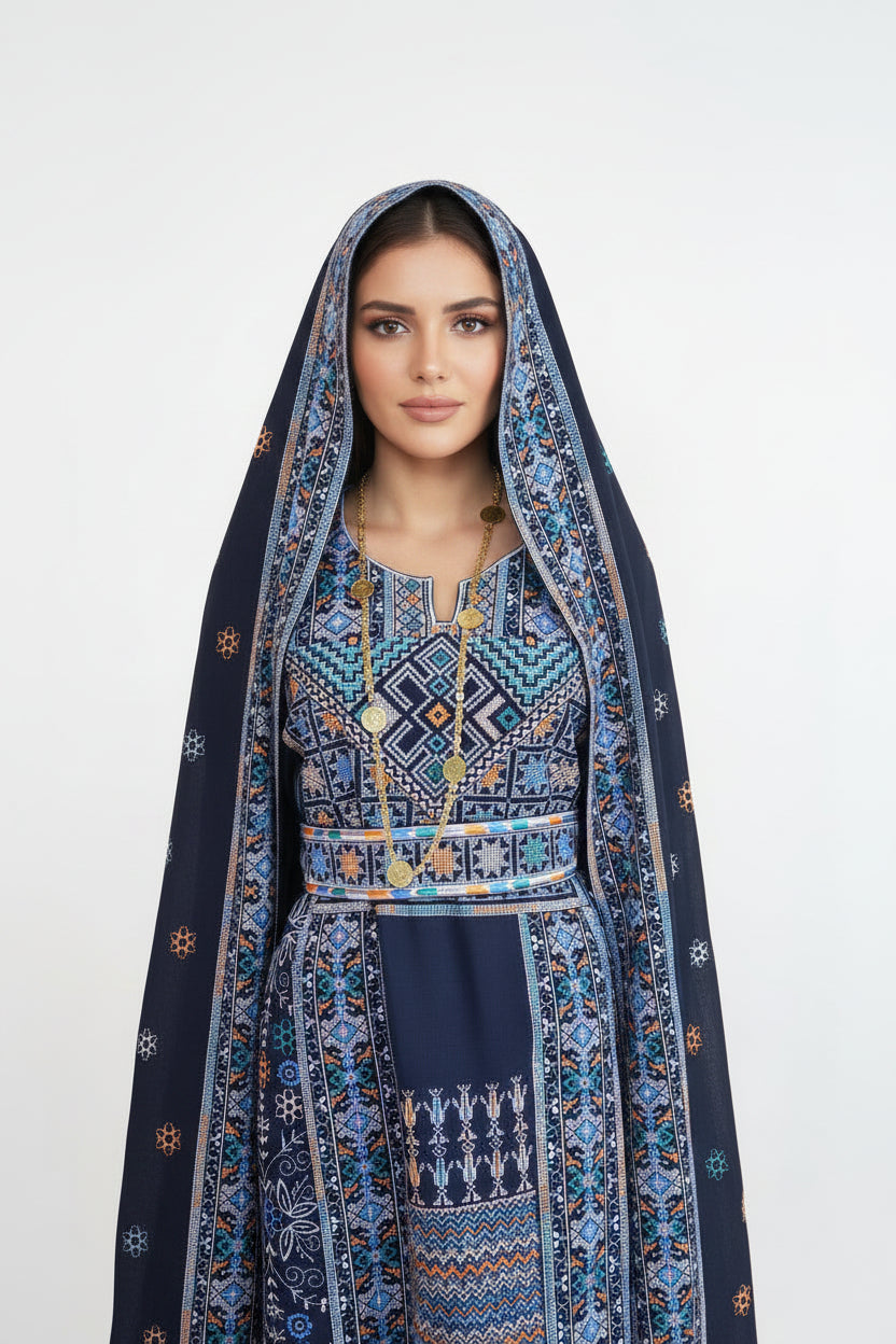 The Carmen Thobe - Classic | Navy & Blue | Palestinian Tatreez Thobe/Dress