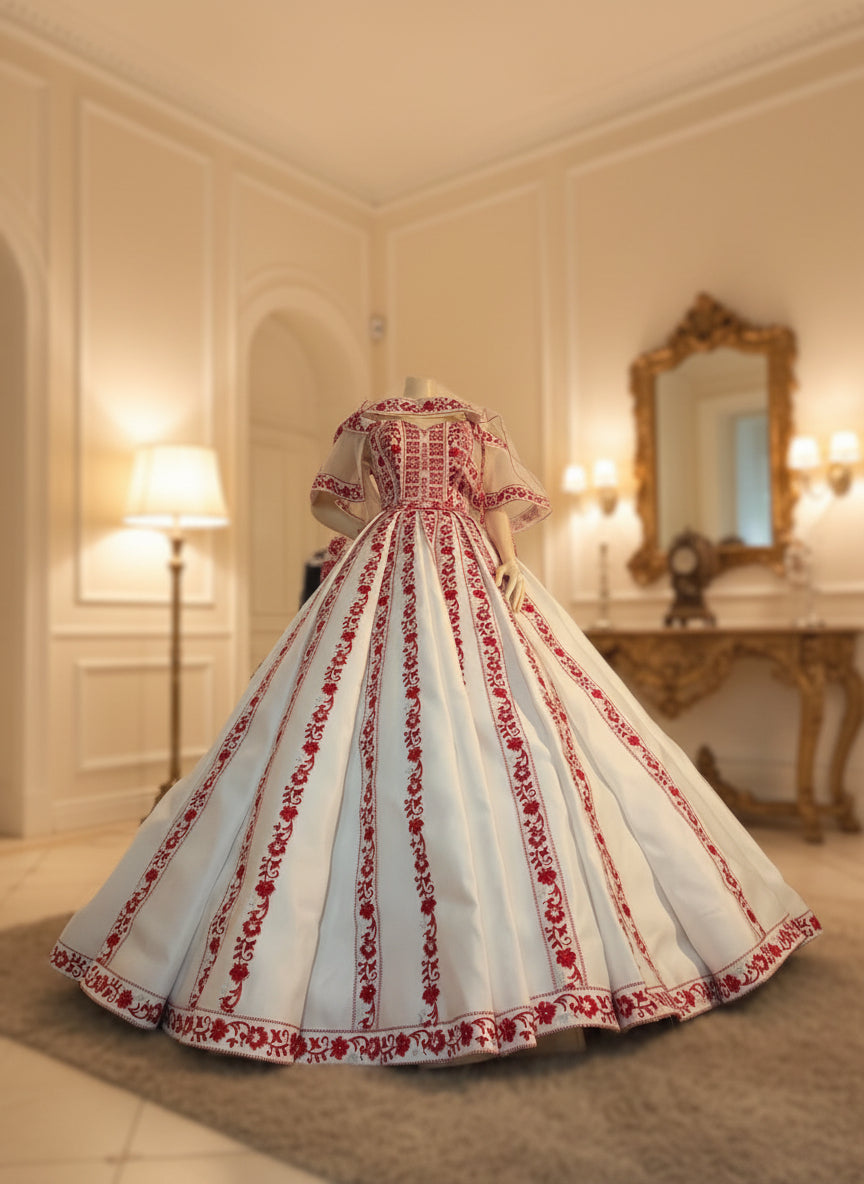 'The Haya Bridal Henna Red & White Wedding Thobe/Gown ( 4 Pieces)