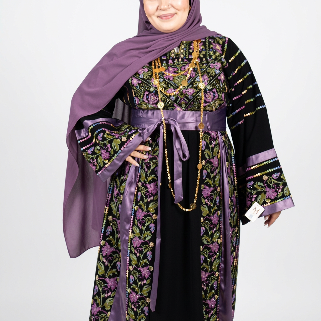 The Lelia Thobe - Luxurious | Purple & Black | Palestinian Tatreez Thobe/Dress