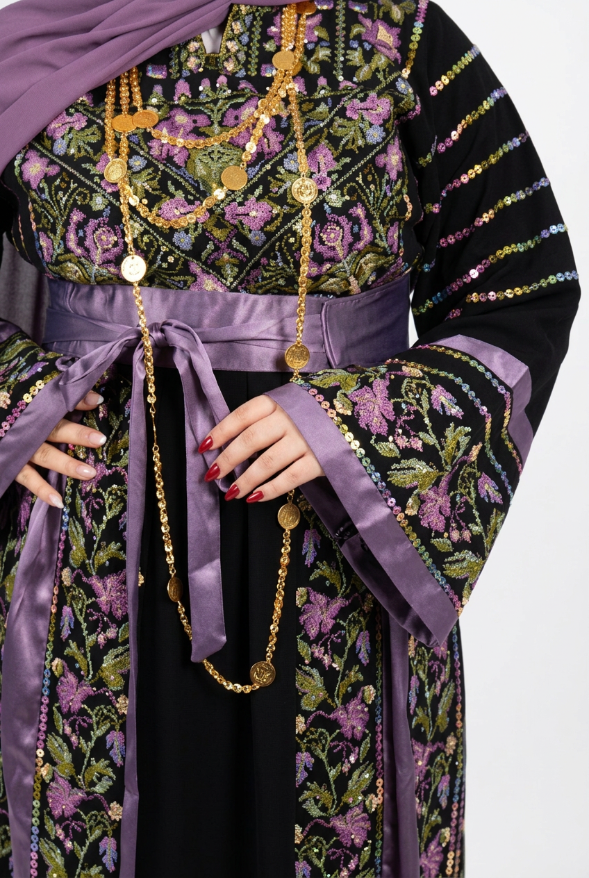 The Lelia Thobe - Luxurious | Purple & Black | Palestinian Tatreez Thobe/Dress