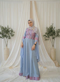 The Sara Thobe - Blue with Pink Tatreez With Extra Long Sleeve Modern Dress Thobe