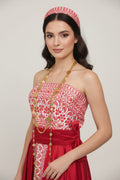 The Rafah - Red & White Modern Strapless Full Tatreez Thobe ( 4 Pieces)