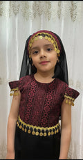 Kids Black & Pink Sleeveless Full Embroidered Palestinian Thobe with head Veil