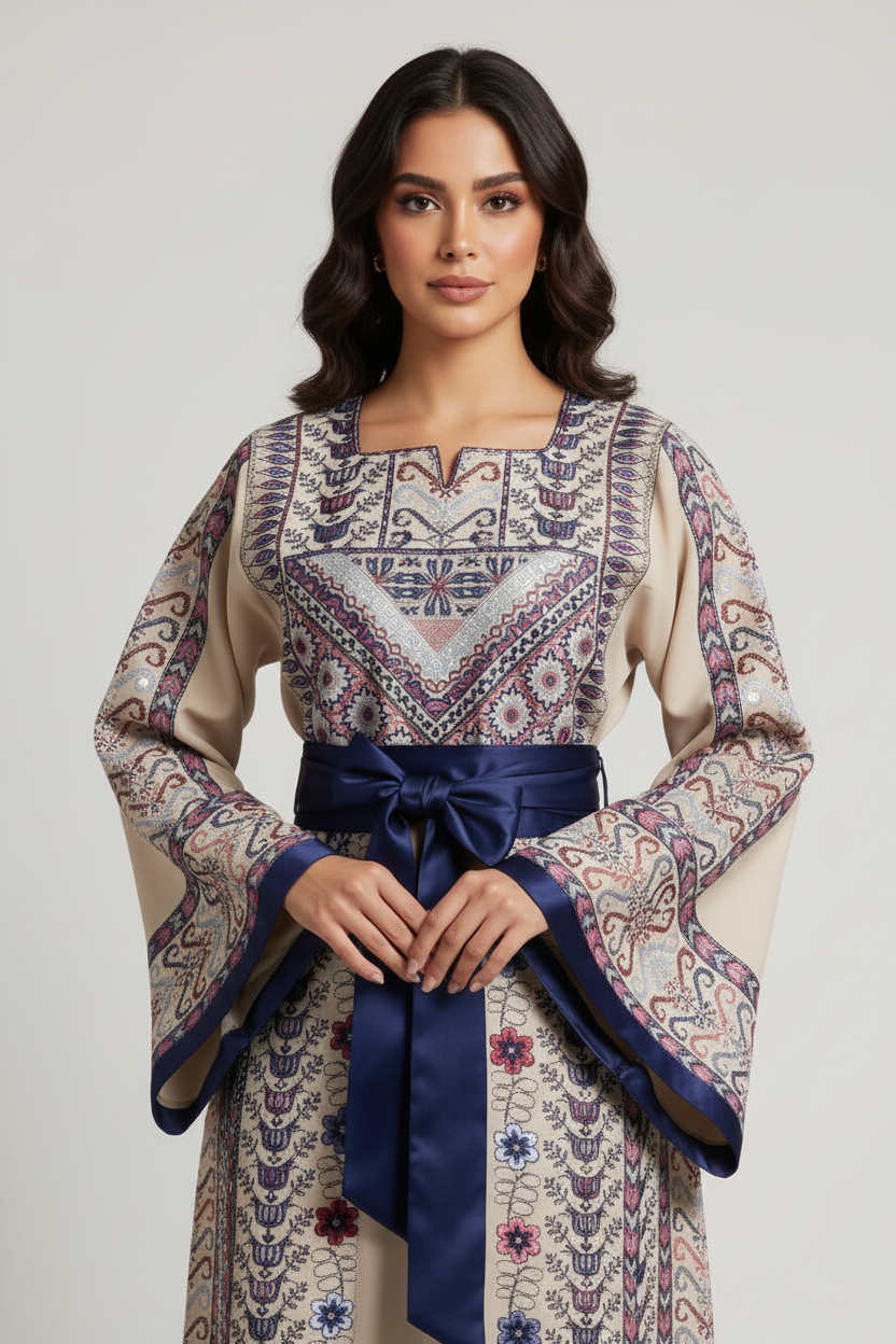 The Reema Thobe - Blue & Beige Palestinian Thobe