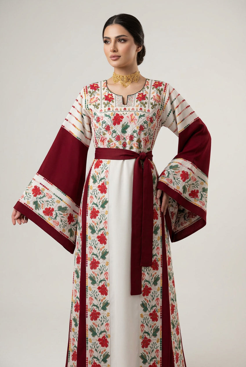 The Lelia Thobe - Luxurious | Red & Beige | Palestinian Tatreez Thobe/Dress