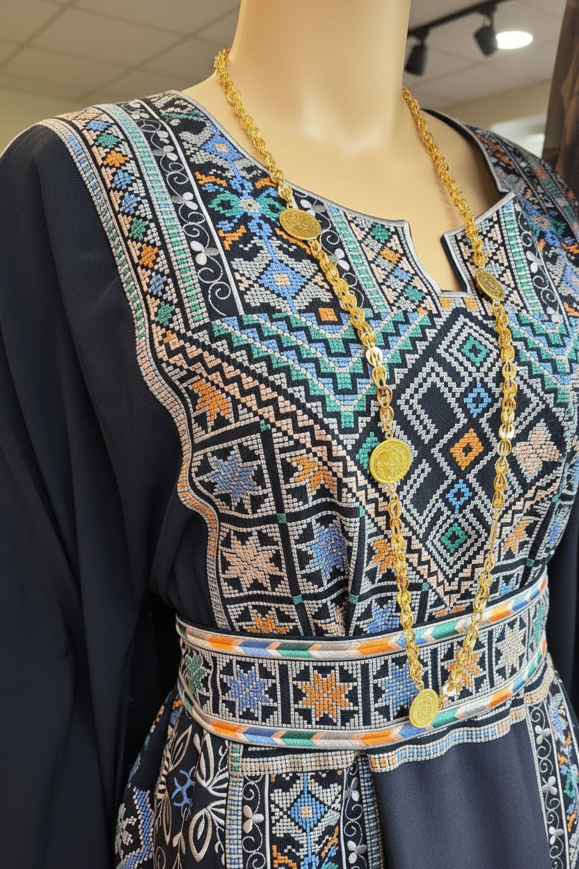The Carmen Thobe - Classic | Navy & Blue | Palestinian Tatreez Thobe/Dress