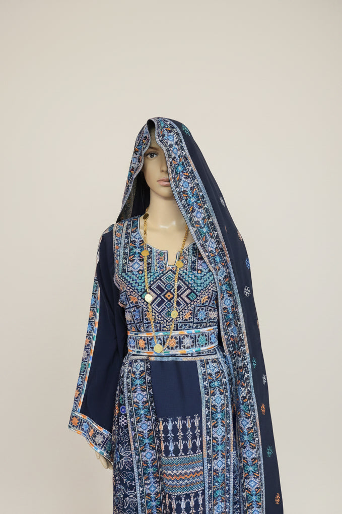 The Carmen Thobe - Classic | Navy & Blue | Palestinian Tatreez Thobe/Dress